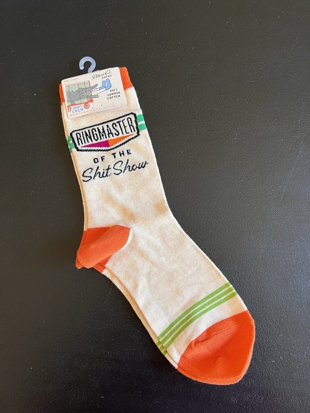 Blue Q Women’s Novelty Crew Socks “Ringmaster Of The Sh*t Show” Mom Funny Gag